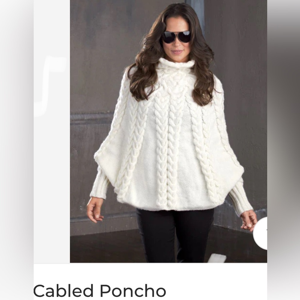 •SWEET GENERIS•WINTER TAUPE ITALIAN CHUNKY CABLE KNIT TURTLENECK PONCHO SIZE S/M